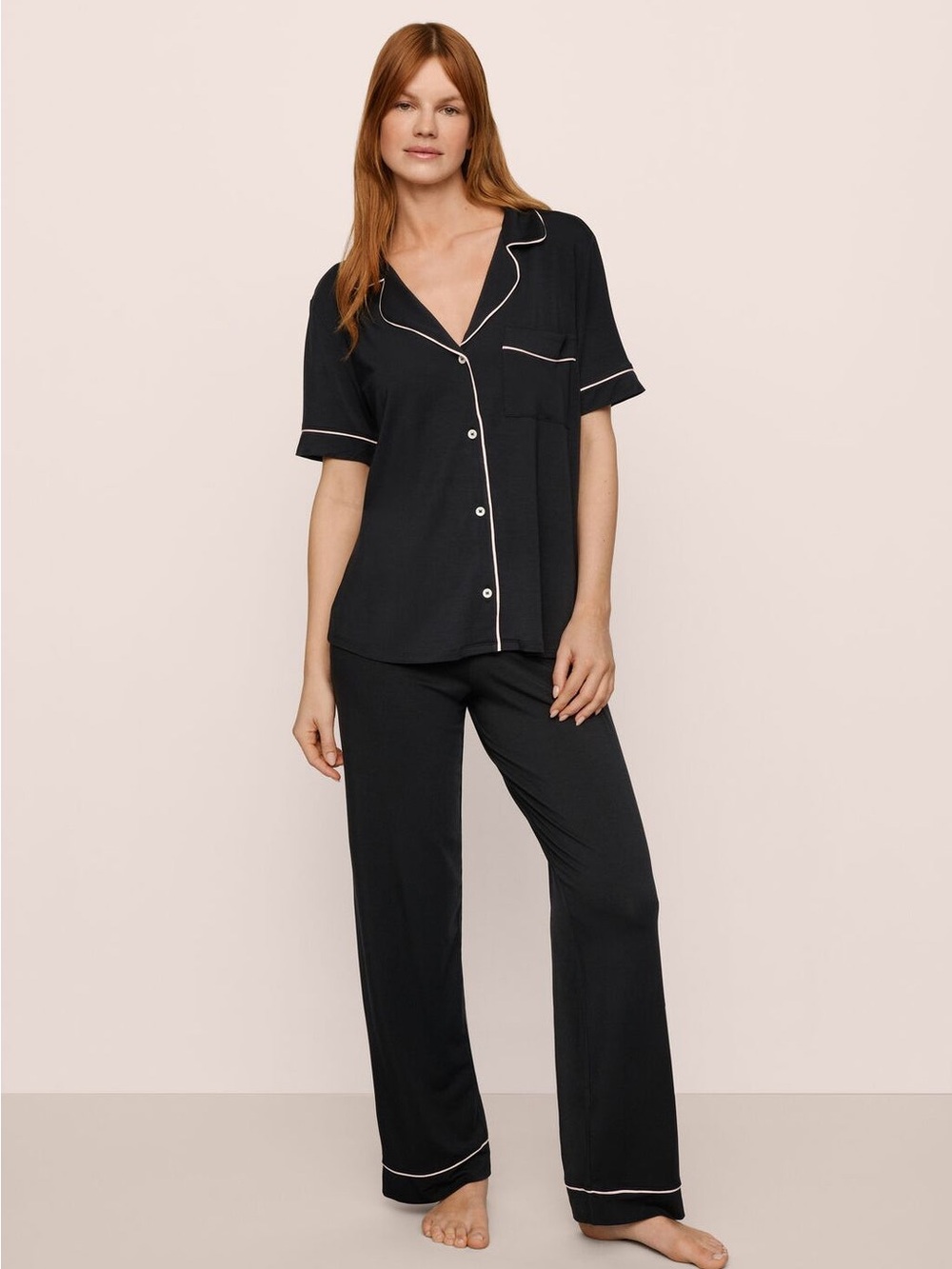 Eberjey Gisele TENCEL Modal Pajama Set Black Ivory Large